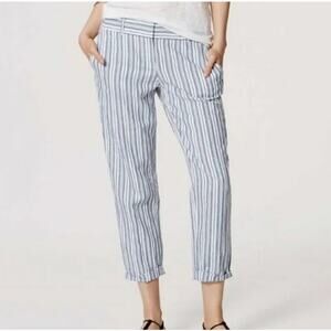 LOFT Blue Stripe Linen Blend Marisa Pants Size 10